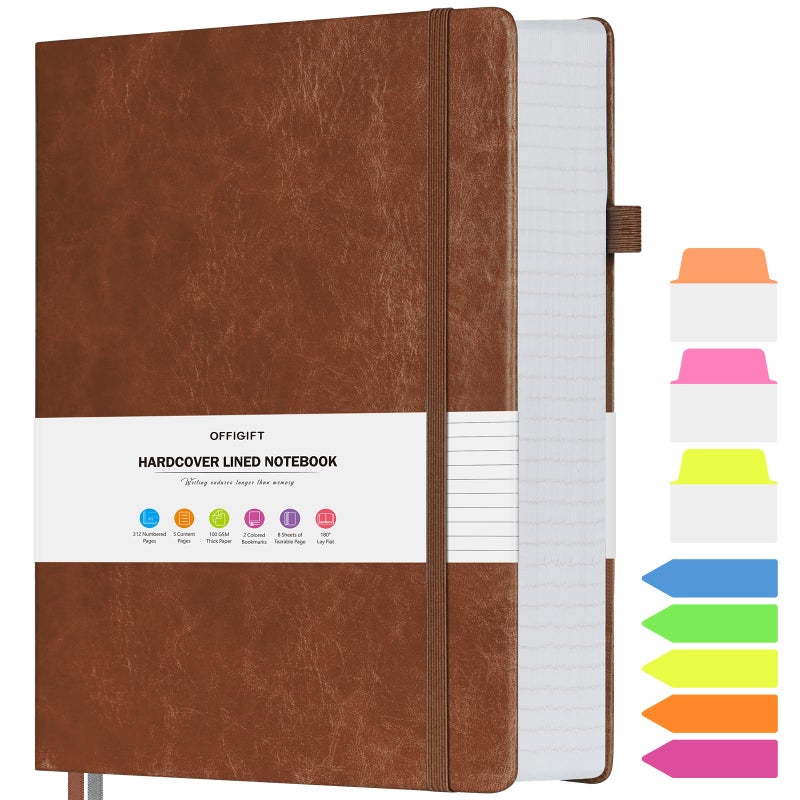 OFFIGIFT College Ruled Notebook  Large A4 Hardcover Leather Journal  312 Numbered Pages Writing Journal  100gsm No Bleed Paper  Lined Journal Notebook for Women Men School Office  8.5''?11''  Brown - Image 1